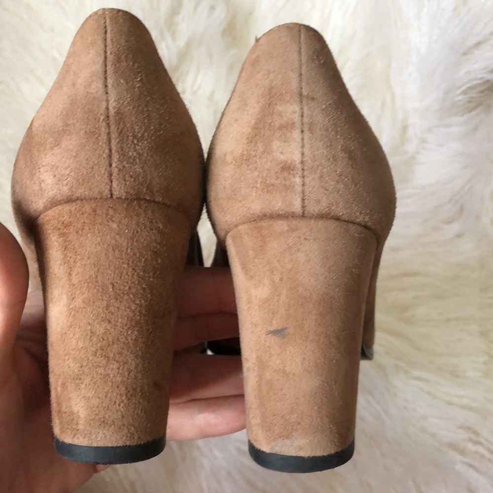 Stuart Weitzman Broom Brown Tassel Suede Block Heel Pumps - Picture 10 of 10